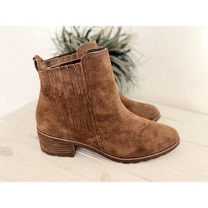 Reef Suede Leather Ankle Boots Size 9 Voyage Brown Camel Pull On Low Block Heel